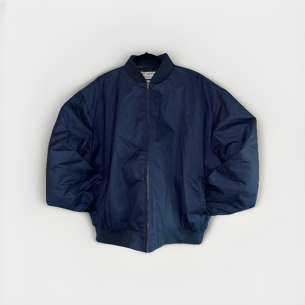 Aramark Men's 3XL Navy Blue Quilted Lined‎ Workwear Bomber Jacket Pockets